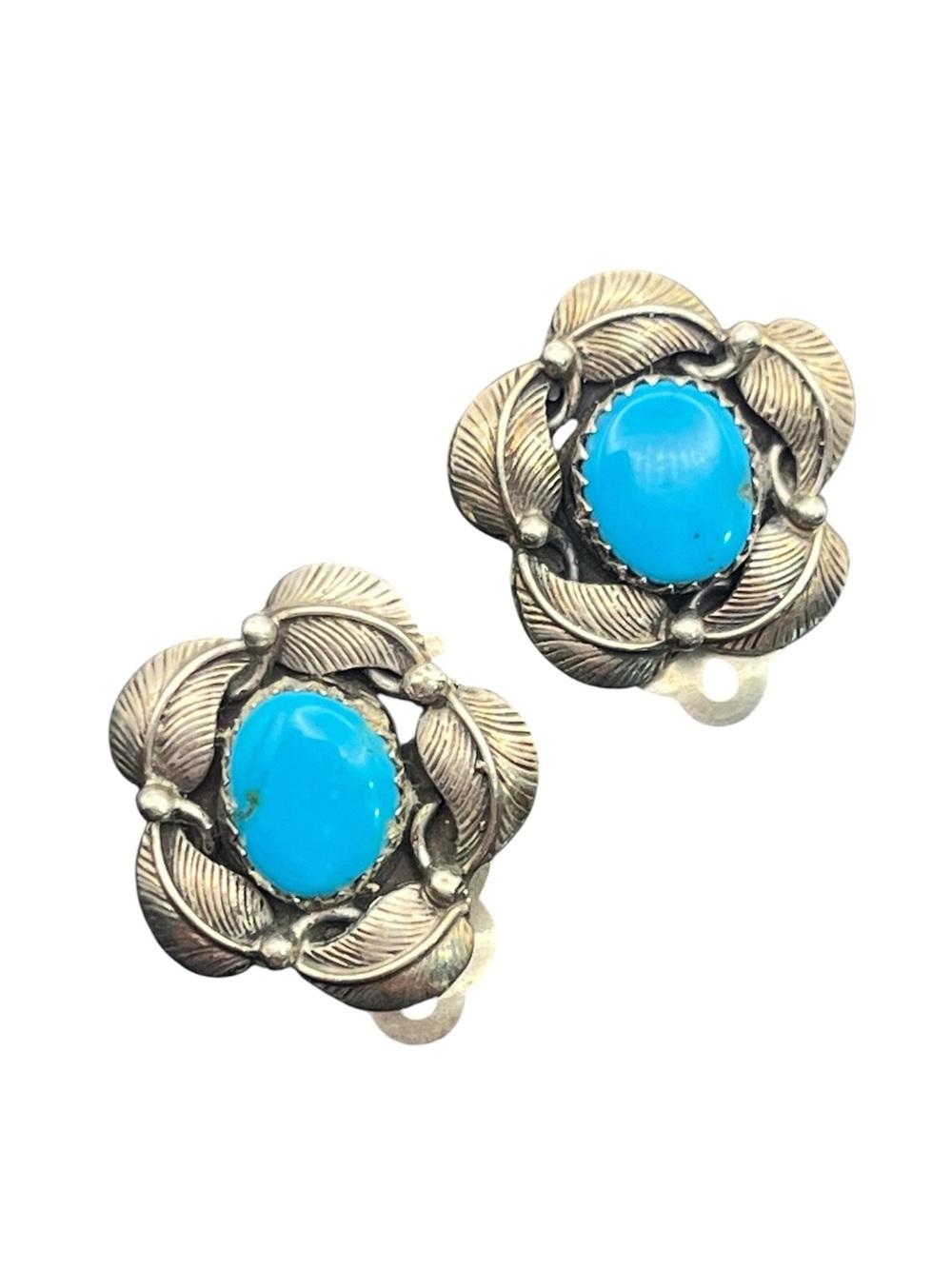 Navajo JB sterling silver Native American turquoise clip on vintage earrings